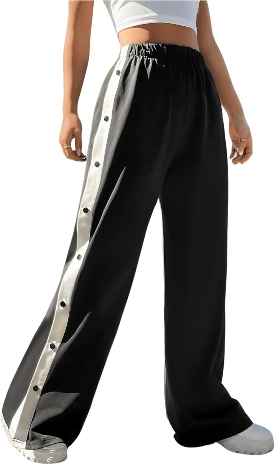 GORGLITTER Women's Wide Leg Elastic Waist Track Pants Split Leg Casual Bell Bottom Sweatpants with Pockets