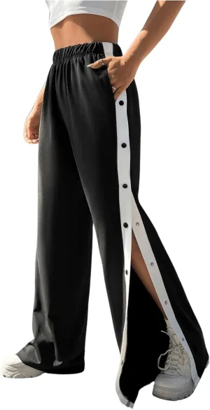 GORGLITTER Women's Wide Leg Elastic Waist Track Pants Split Leg Casual Bell Bottom Sweatpants with Pockets
