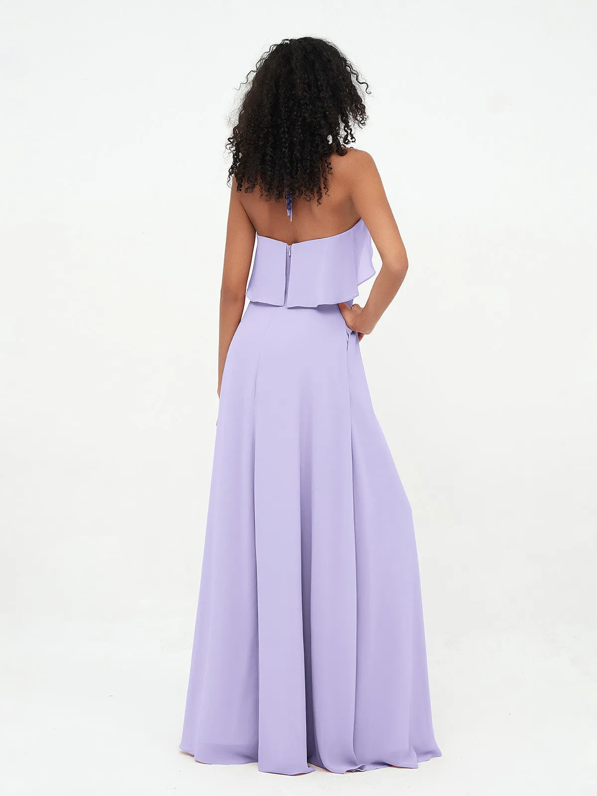 Halter Strap Chiffon Long Bridesmaid Dresses Lilac Plus Size