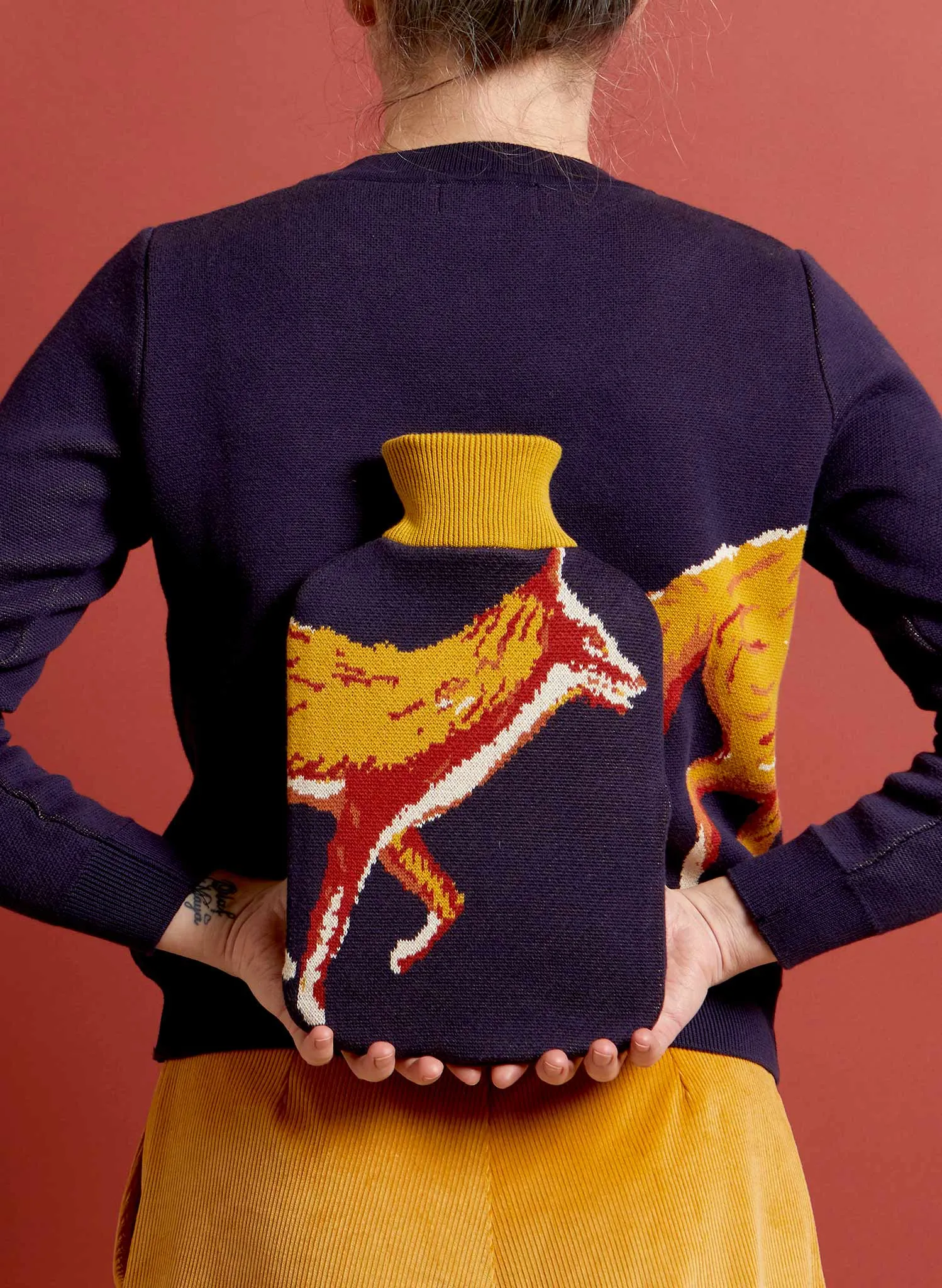 Hot Water Bottle Cover - Navy Fox