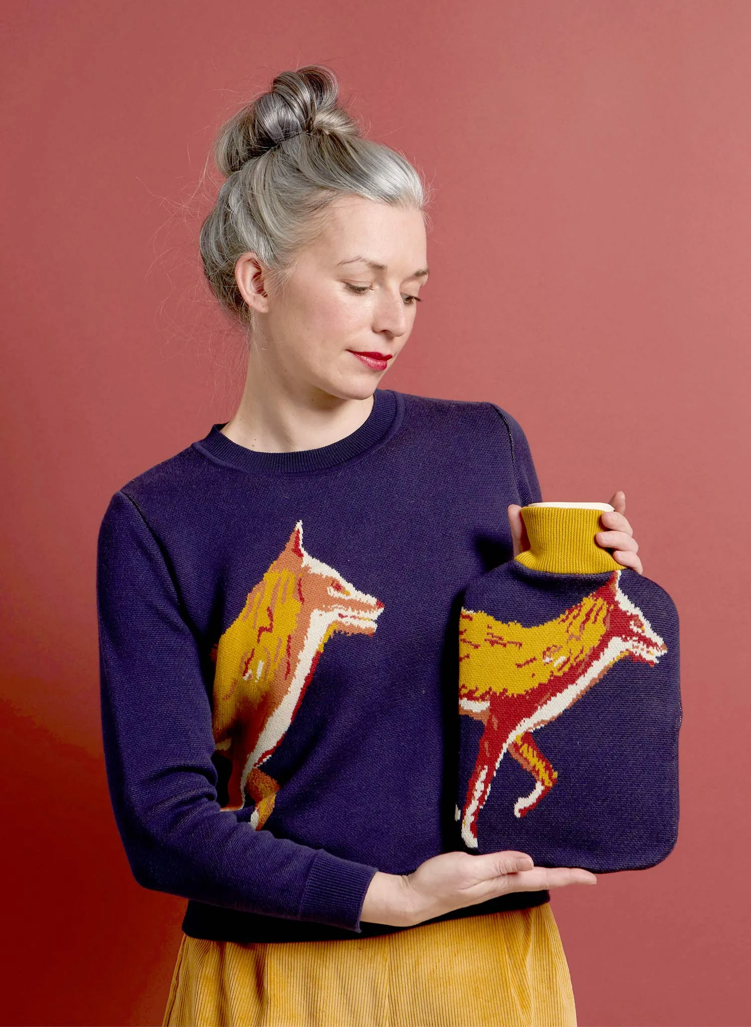 Hot Water Bottle Cover - Navy Fox