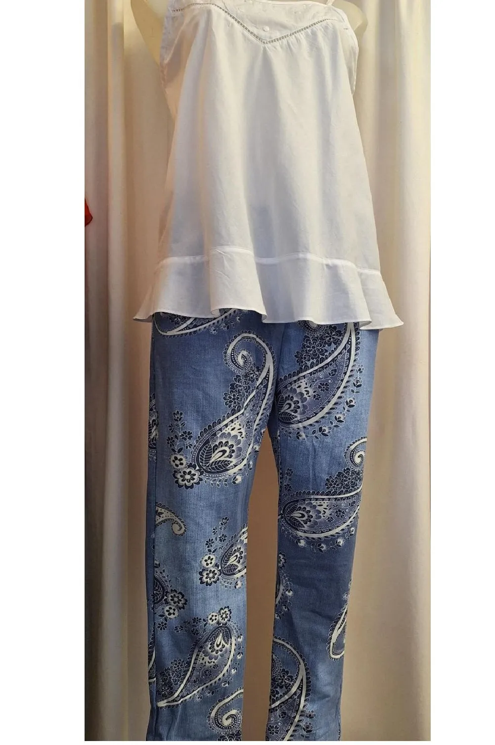 Italian Stretch Pants - Paisley, Light Denim