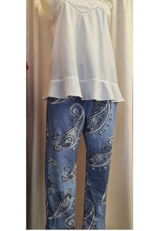 Italian Stretch Pants - Paisley, Light Denim