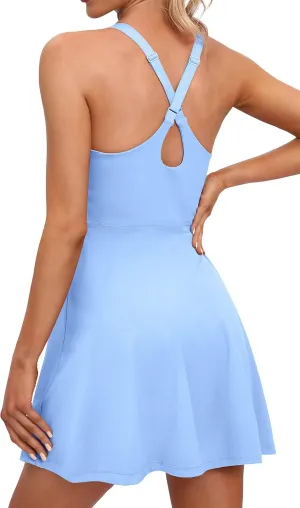 IUGA Womens Tennis Dress Built in Shorts & Bra Adjustable Straps Exercise Workout Dress with Pockets Golf Athletic Dresses