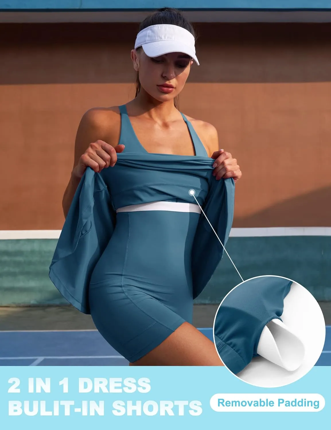 IUGA Womens Tennis Dress Built in Shorts & Bra Adjustable Straps Exercise Workout Dress with Pockets Golf Athletic Dresses