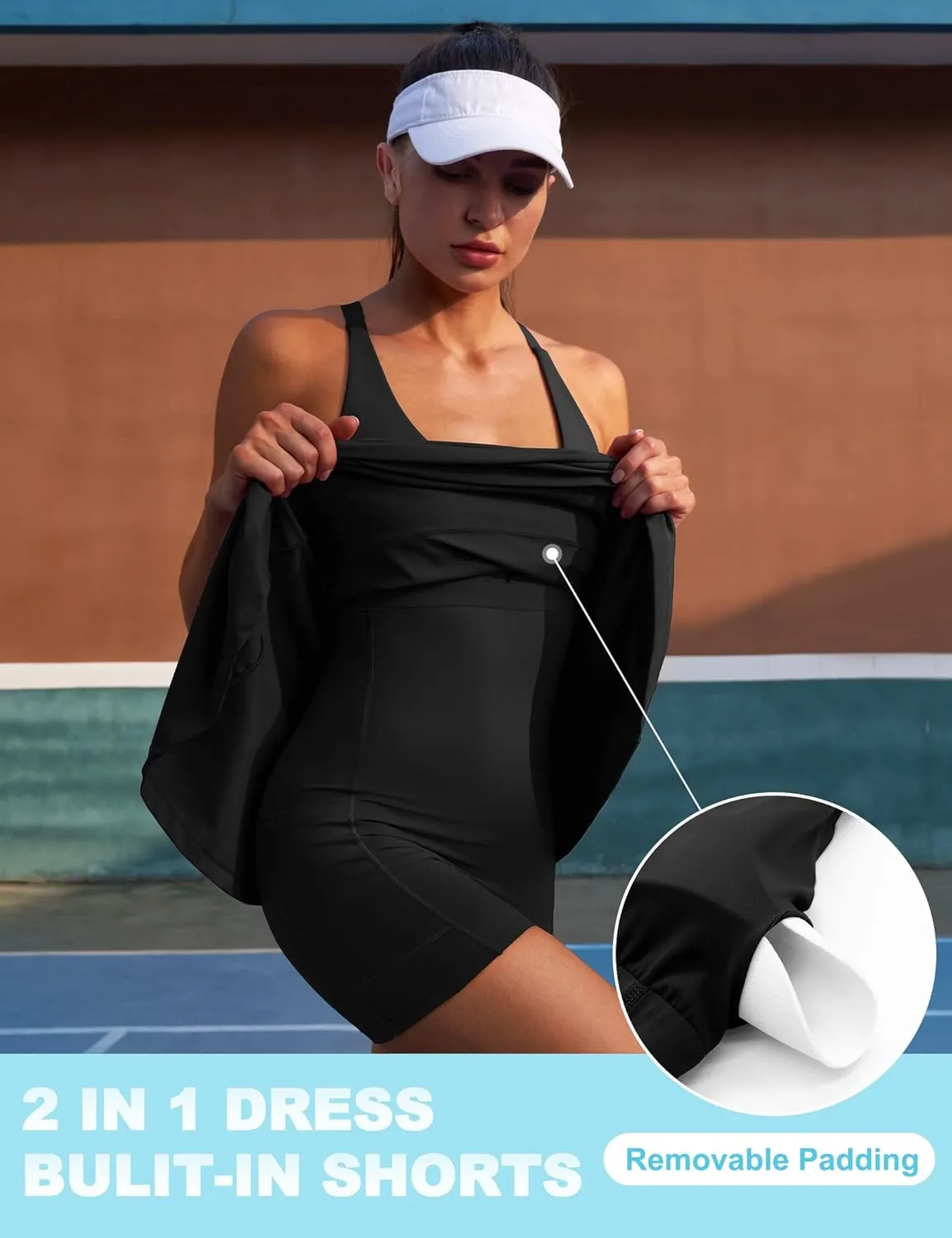 IUGA Womens Tennis Dress Built in Shorts & Bra Adjustable Straps Exercise Workout Dress with Pockets Golf Athletic Dresses