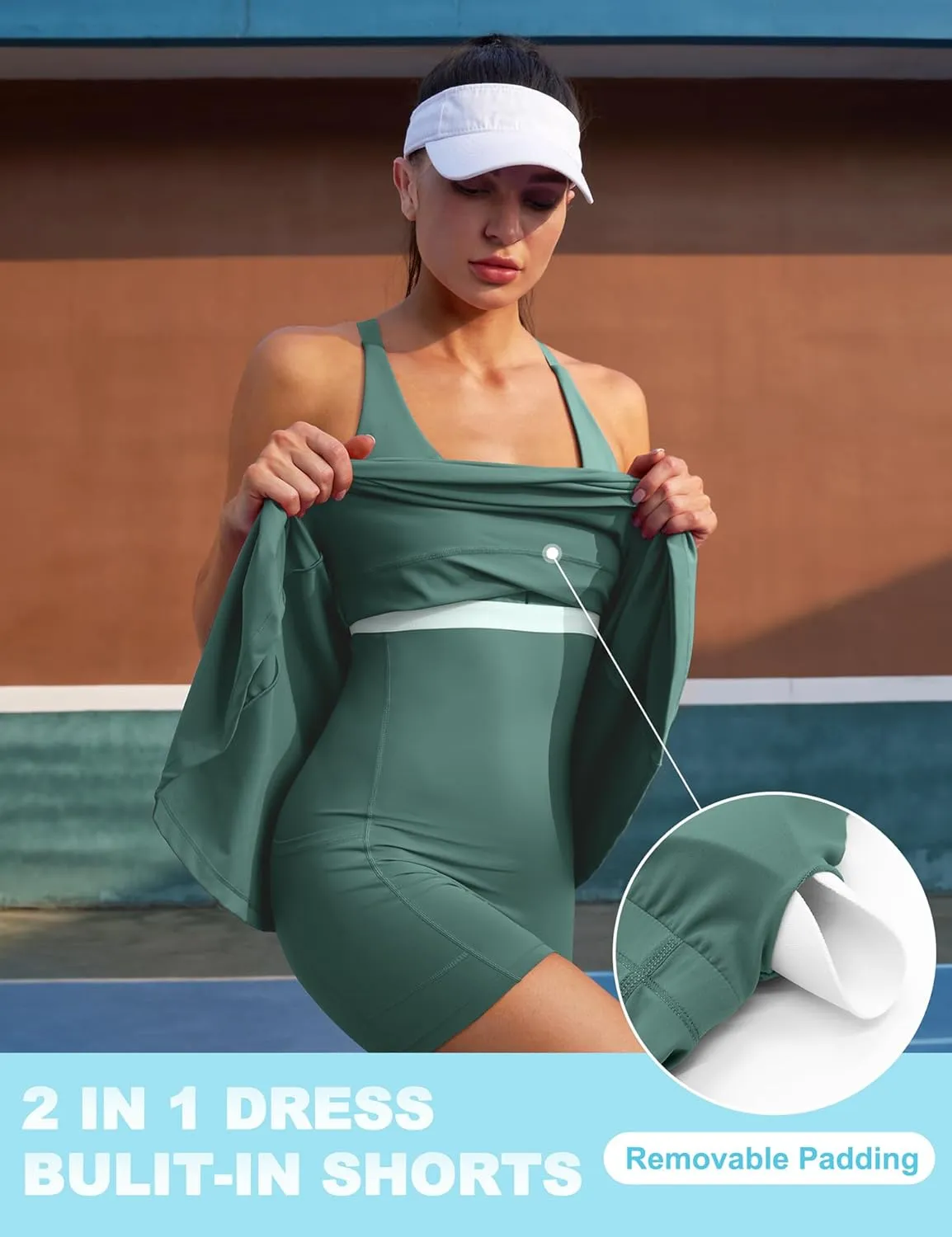 IUGA Womens Tennis Dress Built in Shorts & Bra Adjustable Straps Exercise Workout Dress with Pockets Golf Athletic Dresses