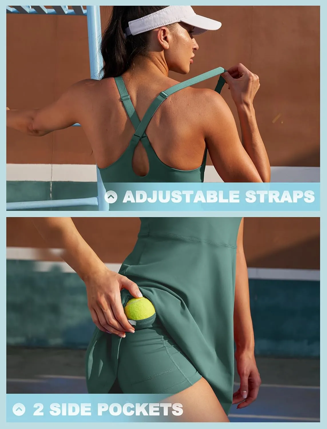 IUGA Womens Tennis Dress Built in Shorts & Bra Adjustable Straps Exercise Workout Dress with Pockets Golf Athletic Dresses