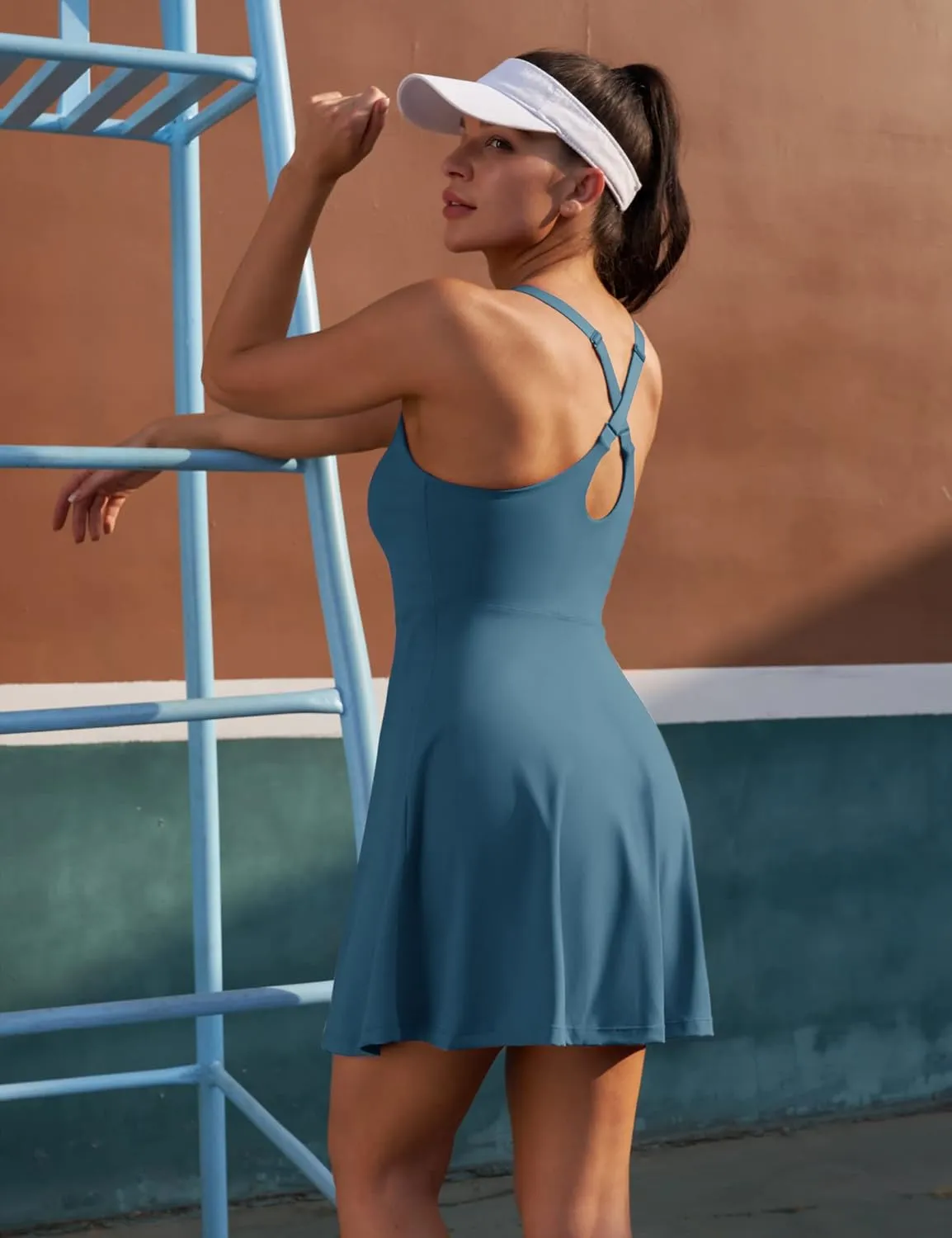 IUGA Womens Tennis Dress Built in Shorts & Bra Adjustable Straps Exercise Workout Dress with Pockets Golf Athletic Dresses