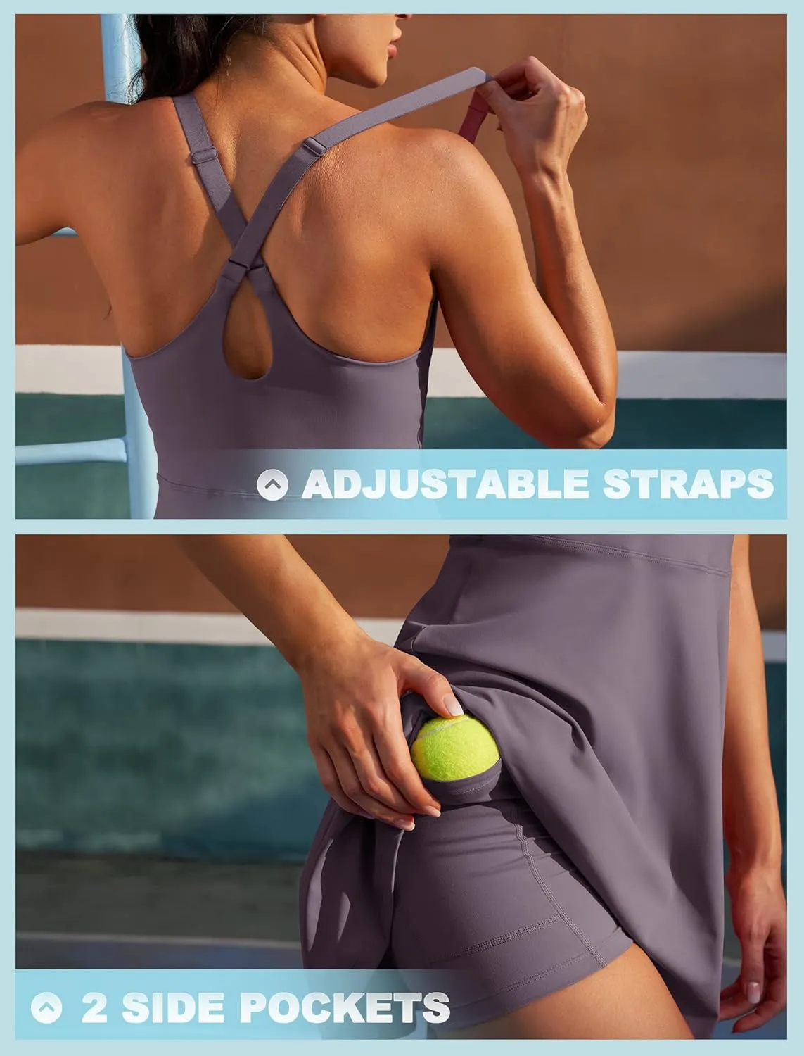 IUGA Womens Tennis Dress Built in Shorts & Bra Adjustable Straps Exercise Workout Dress with Pockets Golf Athletic Dresses