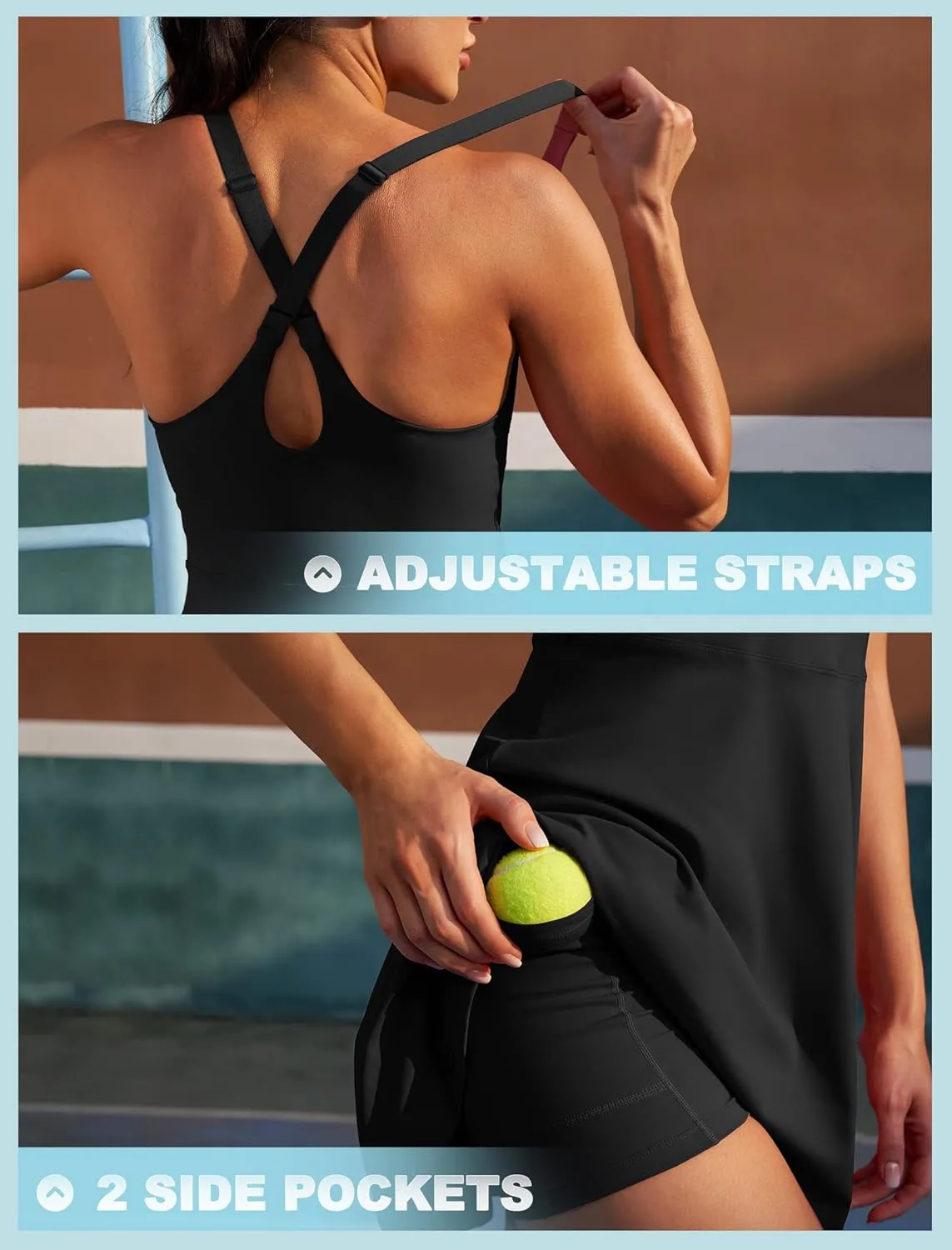 IUGA Womens Tennis Dress Built in Shorts & Bra Adjustable Straps Exercise Workout Dress with Pockets Golf Athletic Dresses