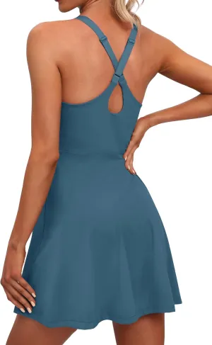 IUGA Womens Tennis Dress Built in Shorts & Bra Adjustable Straps Exercise Workout Dress with Pockets Golf Athletic Dresses