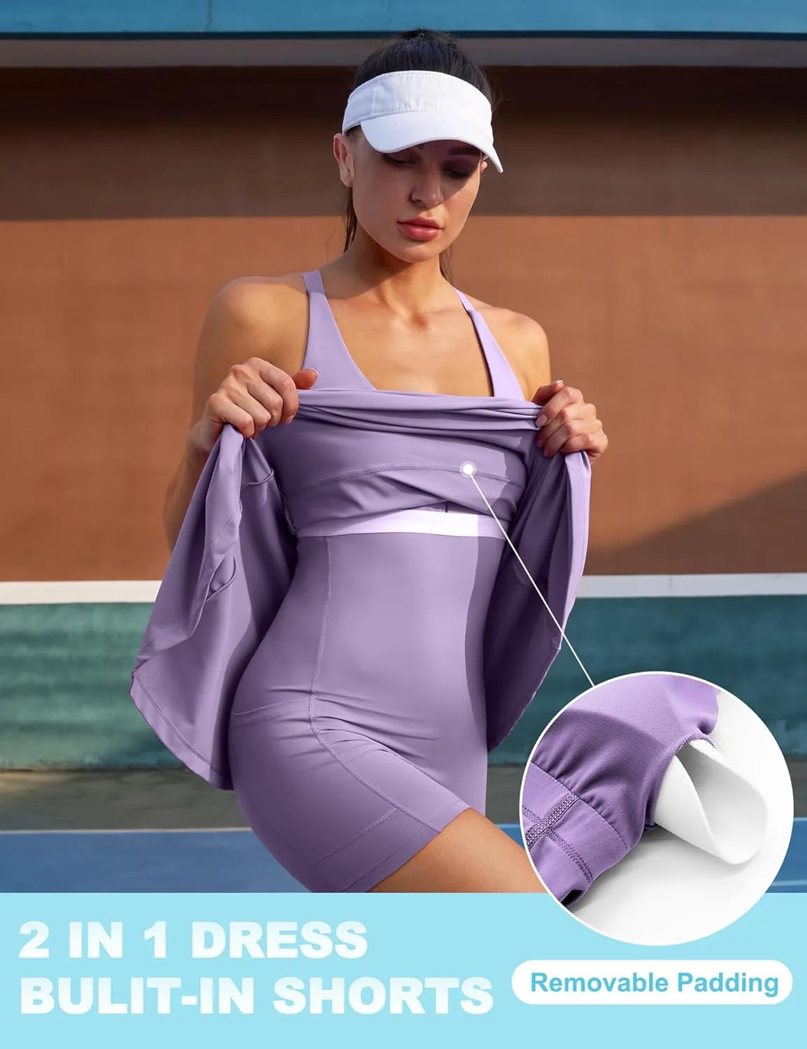 IUGA Womens Tennis Dress Built in Shorts & Bra Adjustable Straps Exercise Workout Dress with Pockets Golf Athletic Dresses