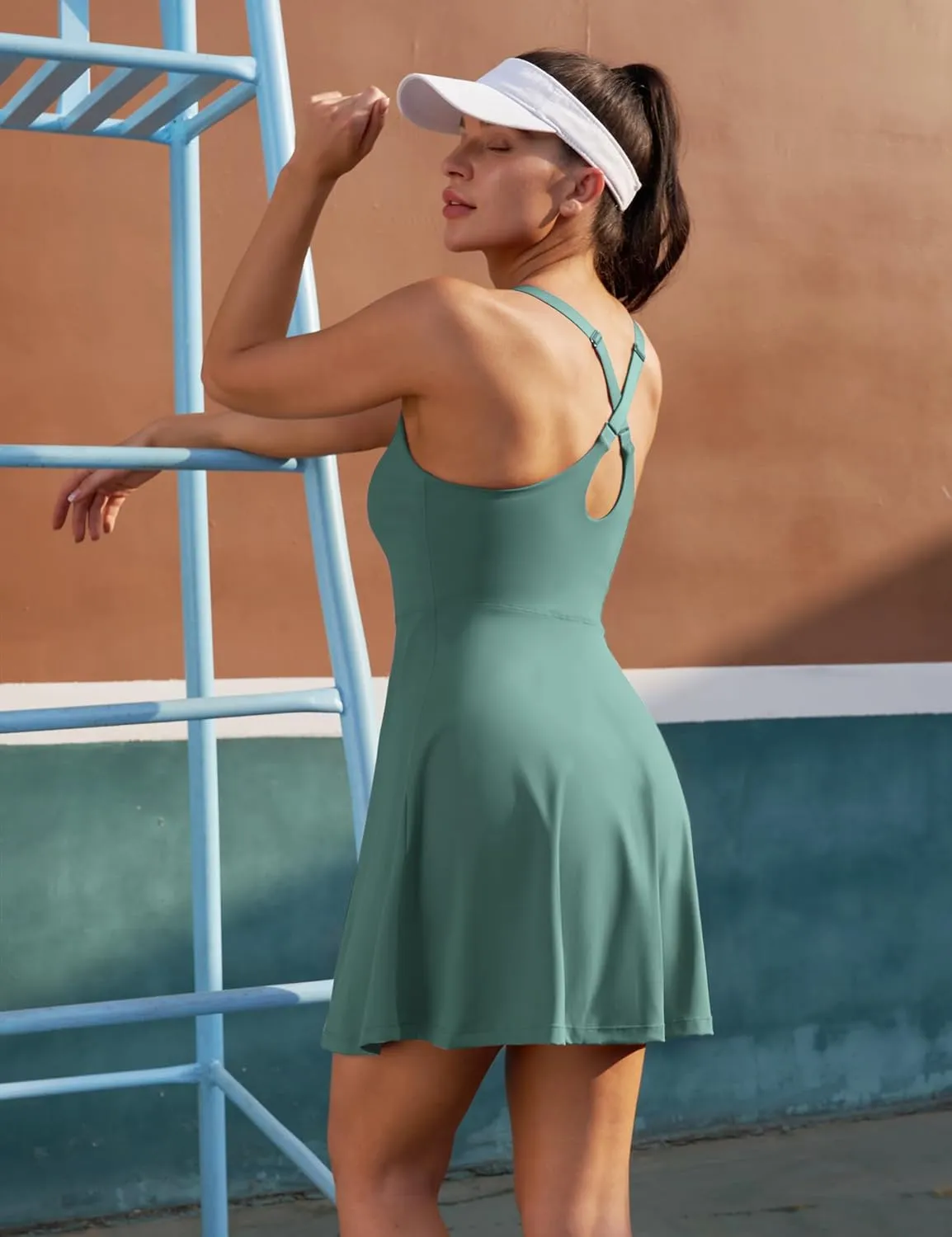 IUGA Womens Tennis Dress Built in Shorts & Bra Adjustable Straps Exercise Workout Dress with Pockets Golf Athletic Dresses
