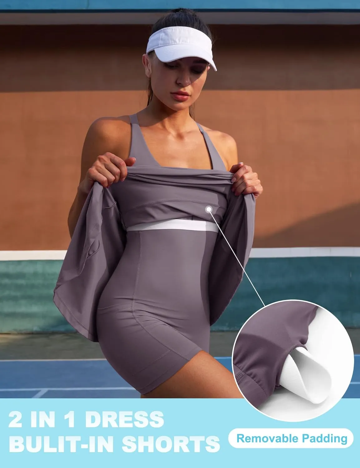 IUGA Womens Tennis Dress Built in Shorts & Bra Adjustable Straps Exercise Workout Dress with Pockets Golf Athletic Dresses
