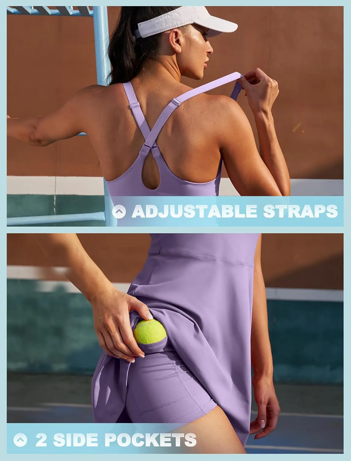 IUGA Womens Tennis Dress Built in Shorts & Bra Adjustable Straps Exercise Workout Dress with Pockets Golf Athletic Dresses