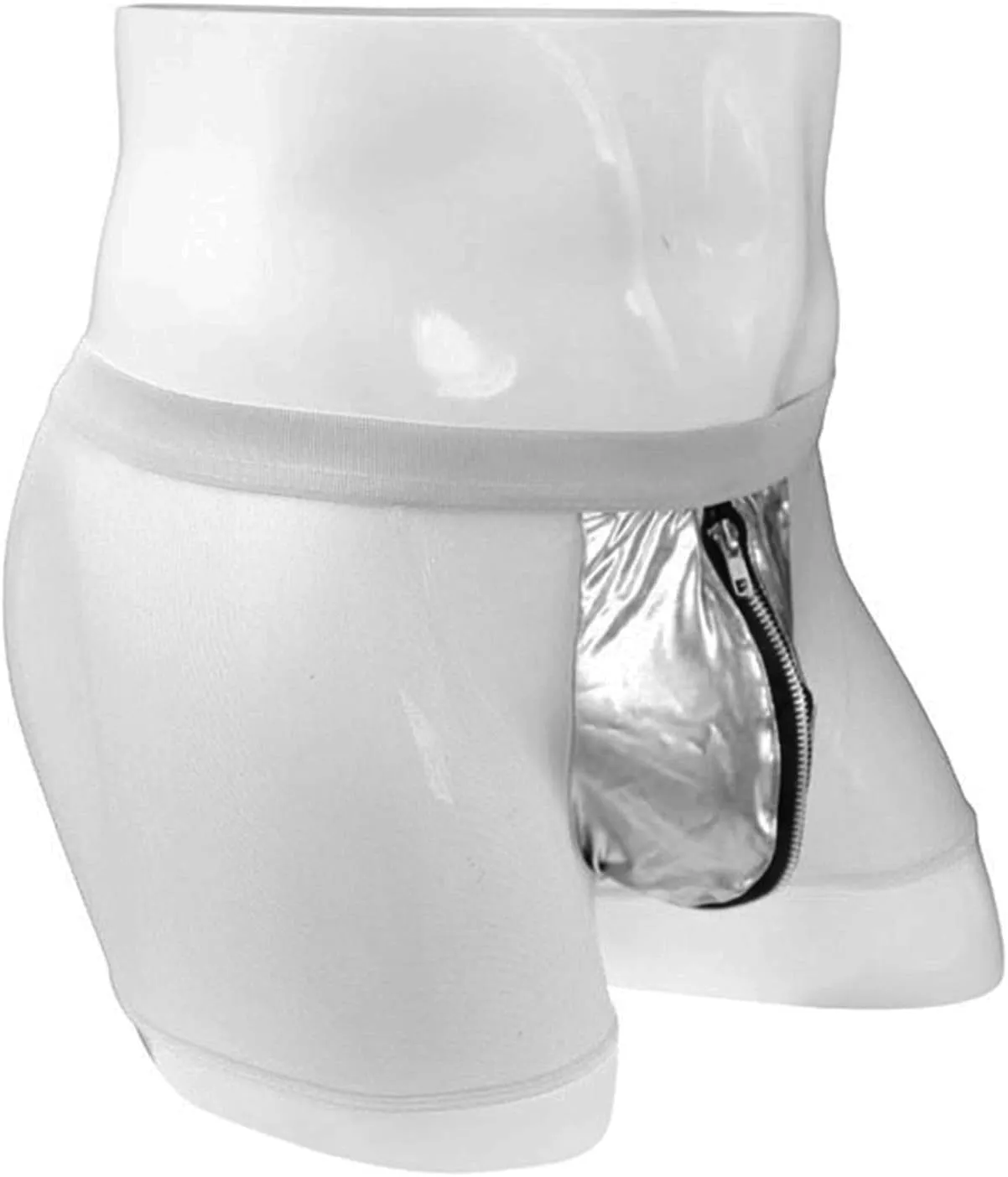 JEsilunmaMY Men's Mesh Sheer Boxer Briefs Mid Waist See Through Leather Zipper Pouch Underwear Transparent Boxer Lingerie