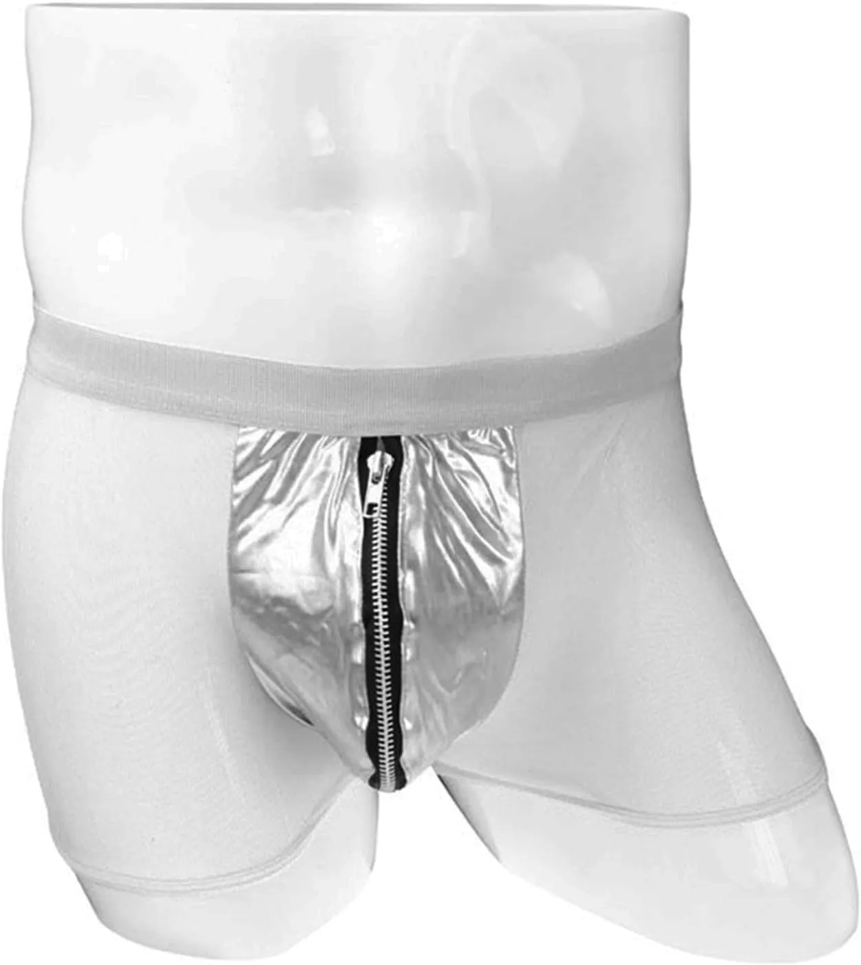 JEsilunmaMY Men's Mesh Sheer Boxer Briefs Mid Waist See Through Leather Zipper Pouch Underwear Transparent Boxer Lingerie