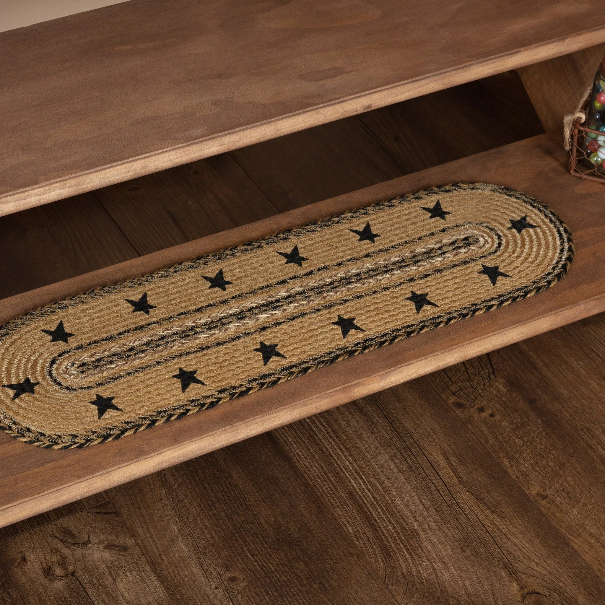 Kettle Grove Stencil Stars Oval Braided Stair Tread Latex Backed 8.5x27"