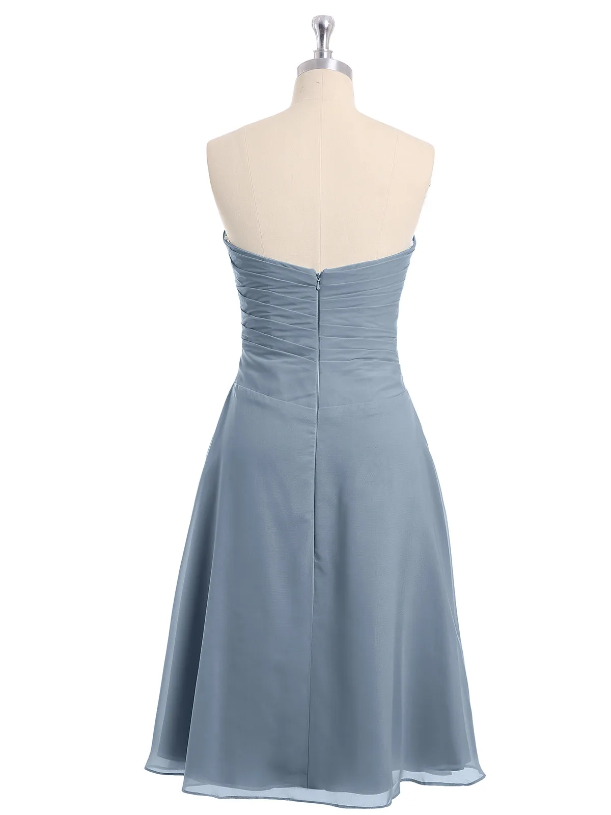 Knee Length Chiffon Dress with Sweetheart Neck-Dusty Blue