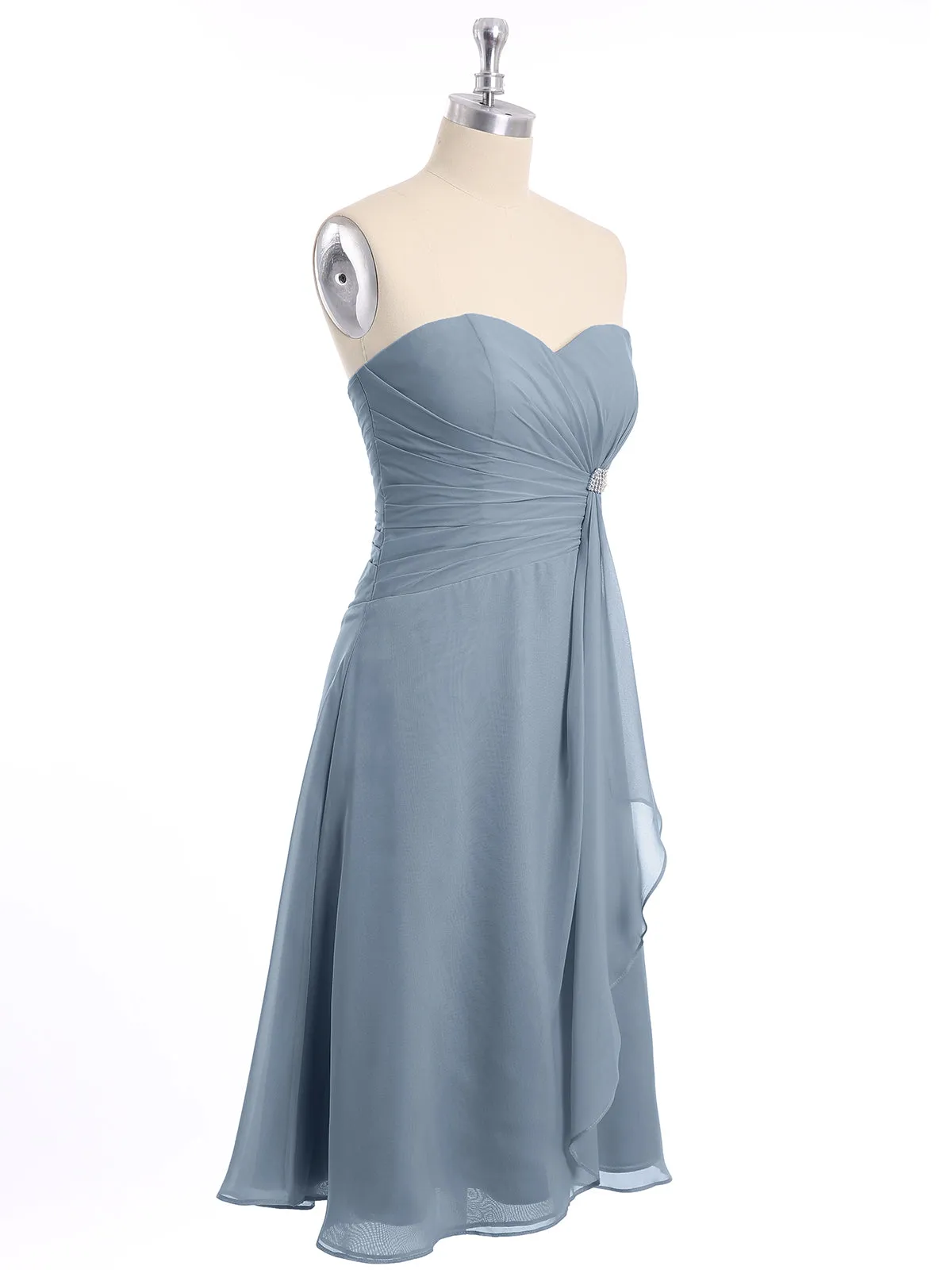 Knee Length Chiffon Dress with Sweetheart Neck-Dusty Blue
