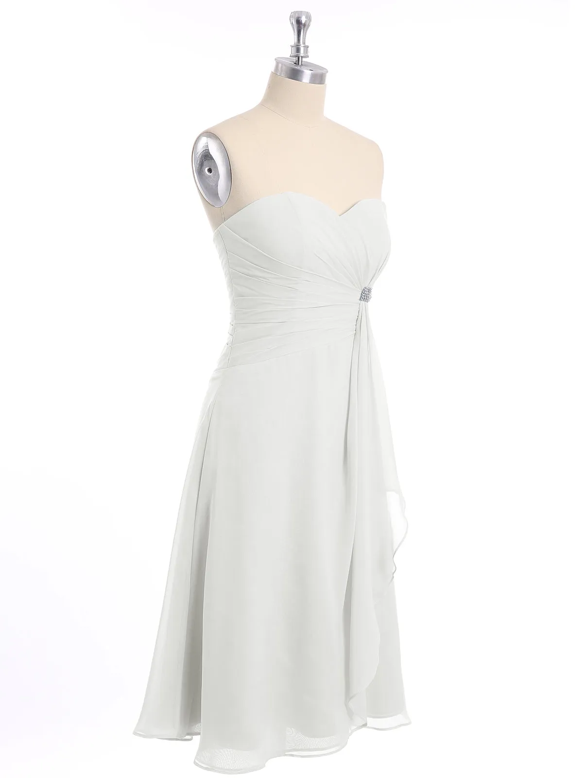 Knee Length Chiffon Dress with Sweetheart Neck-Ivory Plus Size