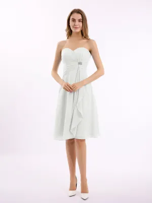 Knee Length Chiffon Dress with Sweetheart Neck-Ivory Plus Size