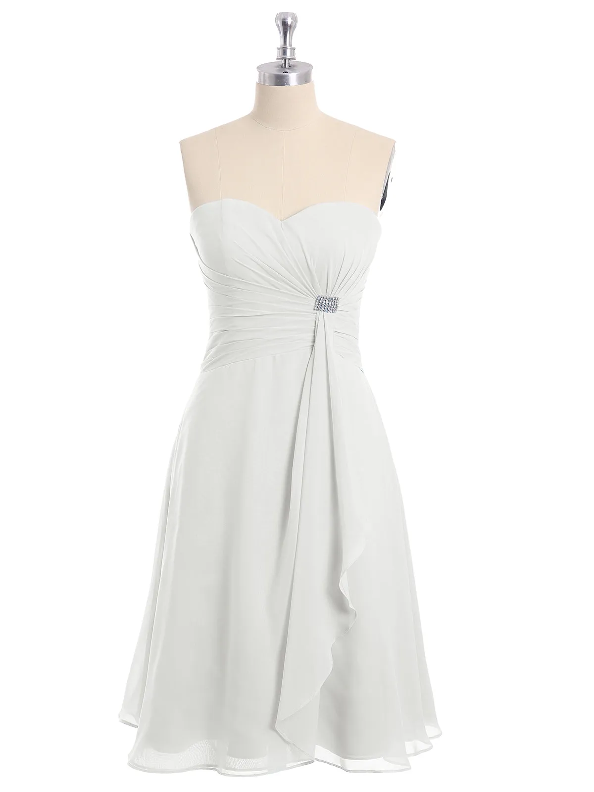 Knee Length Chiffon Dress with Sweetheart Neck-Ivory Plus Size