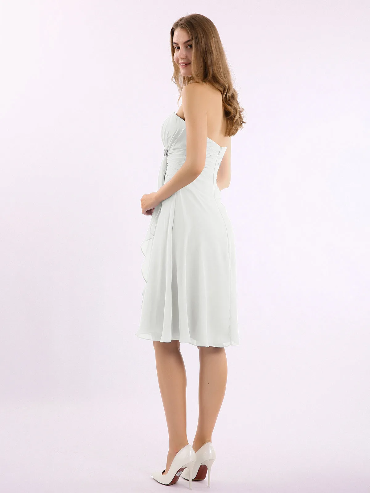 Knee Length Chiffon Dress with Sweetheart Neck-Ivory Plus Size