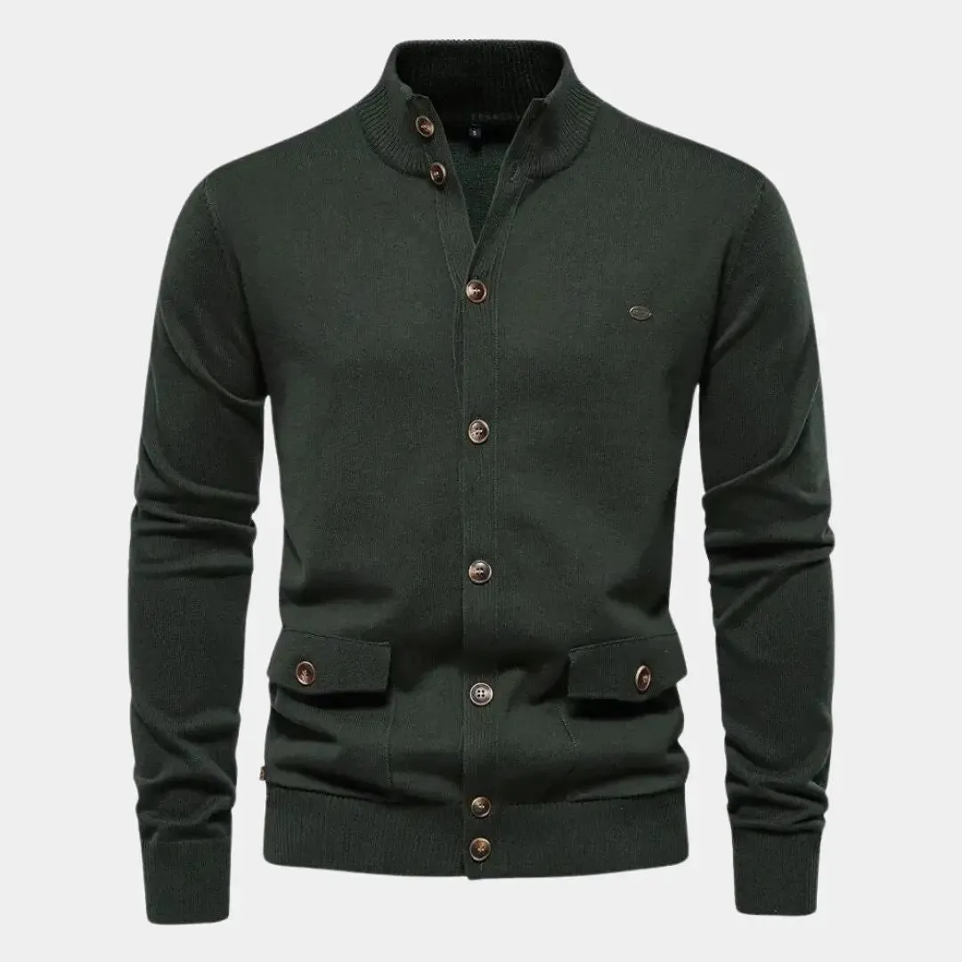 Knitted Stand Collar Cotton Cardigan - Cross & Crown