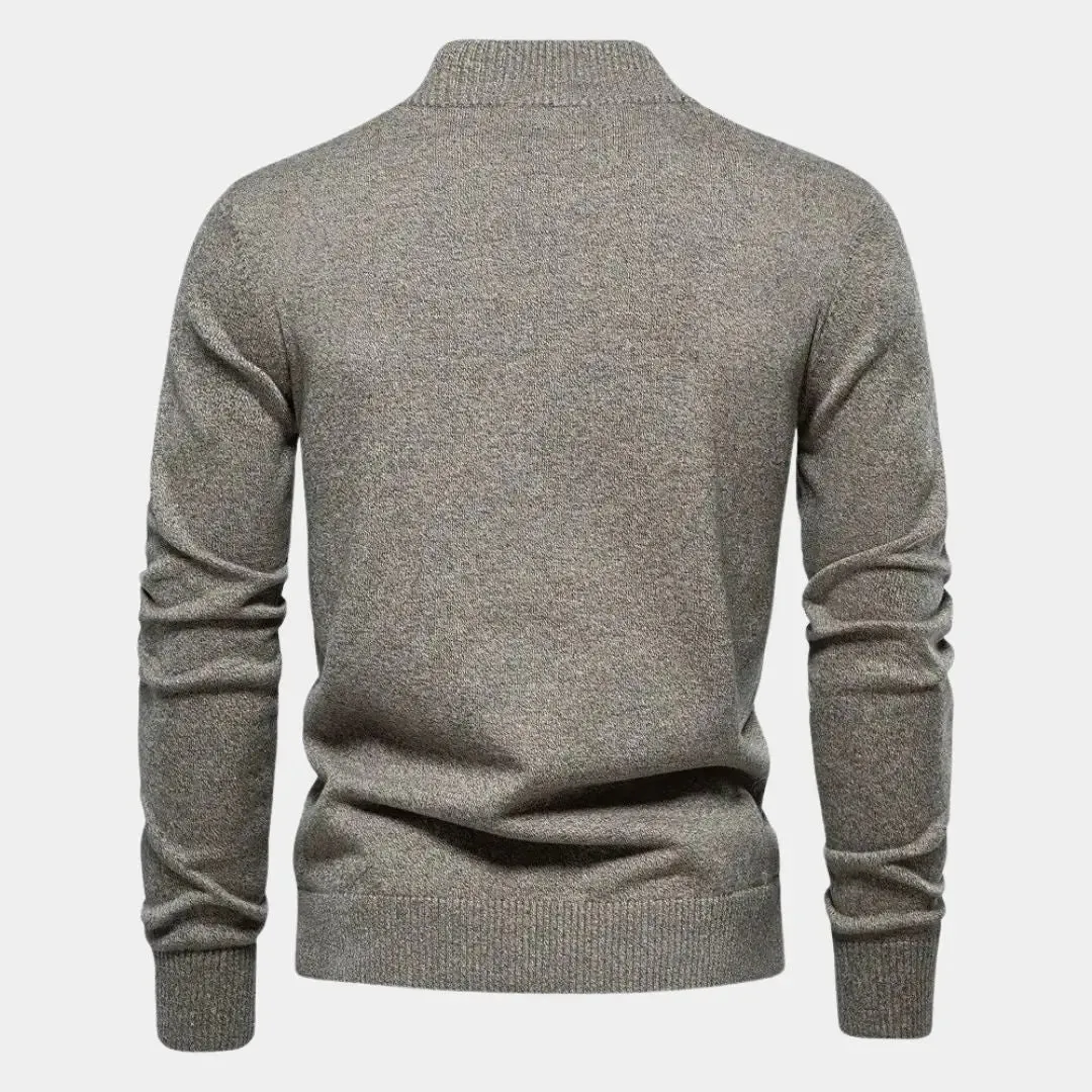 Knitted Stand Collar Cotton Cardigan - Cross & Crown