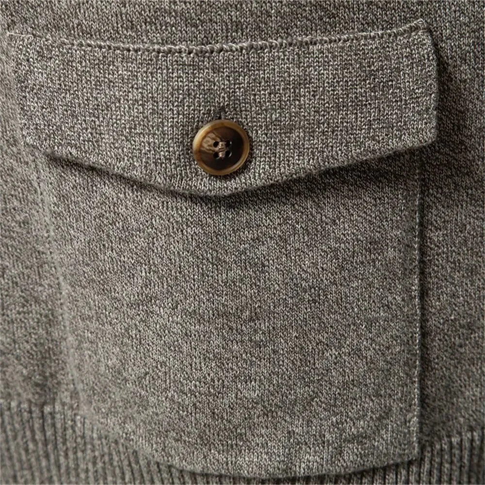 Knitted Stand Collar Cotton Cardigan - Cross & Crown