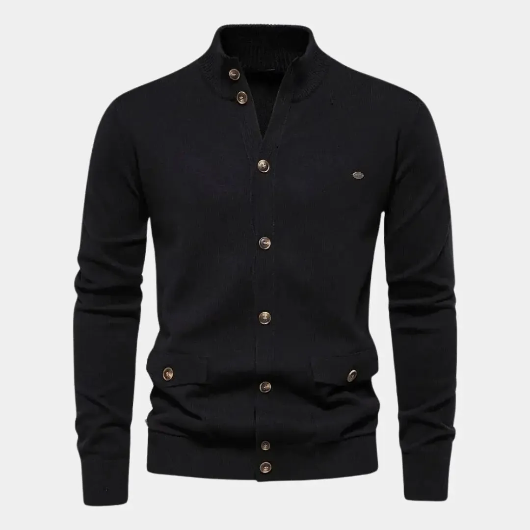 Knitted Stand Collar Cotton Cardigan - Cross & Crown