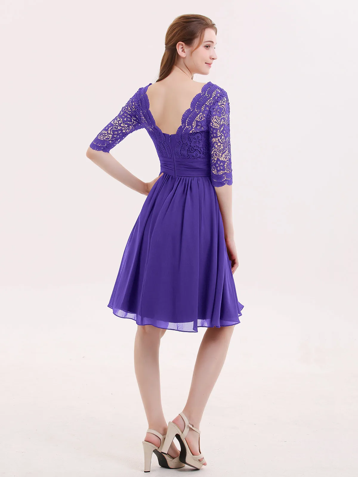 Lace and Chiffon Short Dress with Half Sleeves Regency