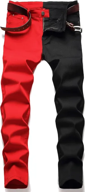 LONGBIDA Men's Slim Fit Skinny Jeans Two Tone Patchwork Designer Stretch Regular Denim Pants