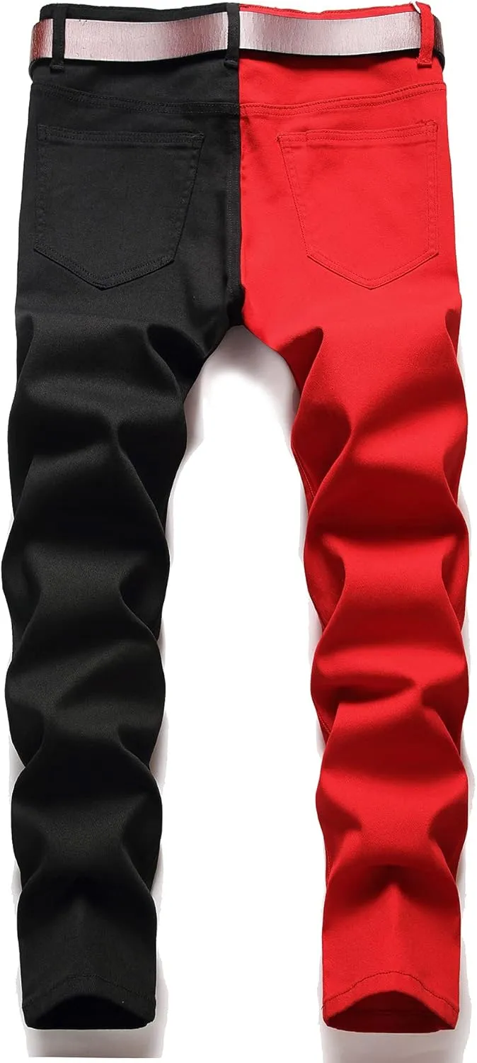 LONGBIDA Men's Slim Fit Skinny Jeans Two Tone Patchwork Designer Stretch Regular Denim Pants