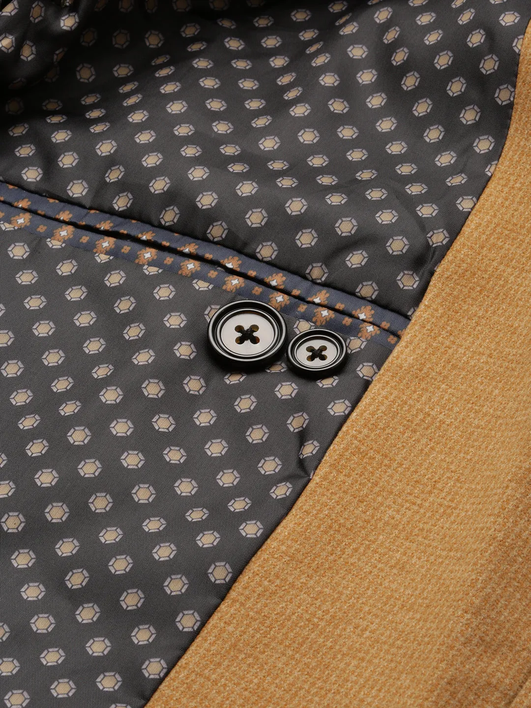 Men Khaki Slim-Fit Single Breasted Blazer