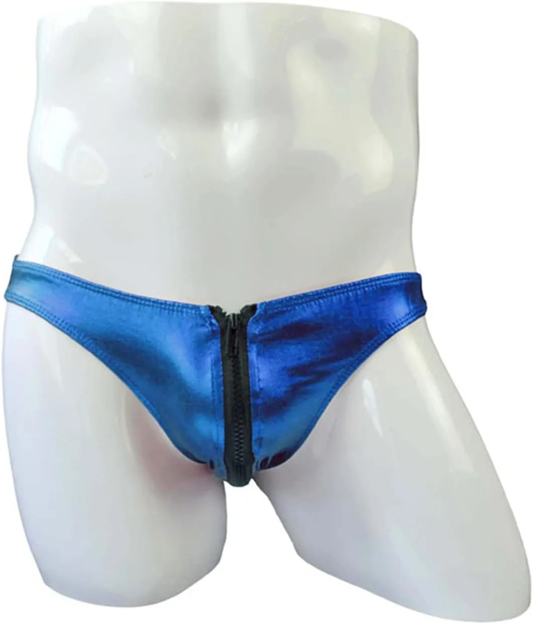 Men Low Waist Double Zipper Brief Underwear Patent Leather Bulge Pouch Underwear Shiny Metallic U Convex Bikini
