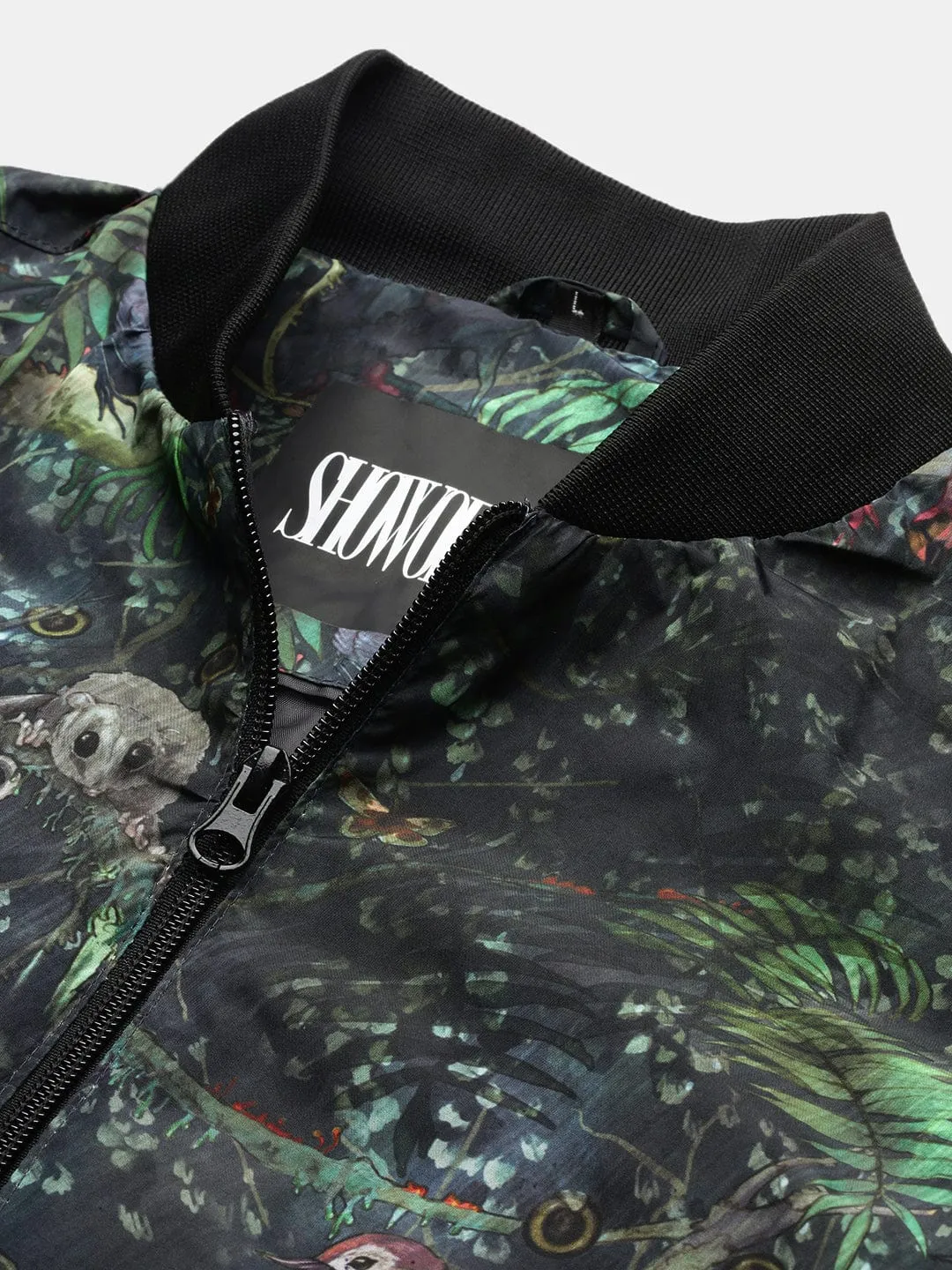Men Printed Green Bomber Cotton Jacket