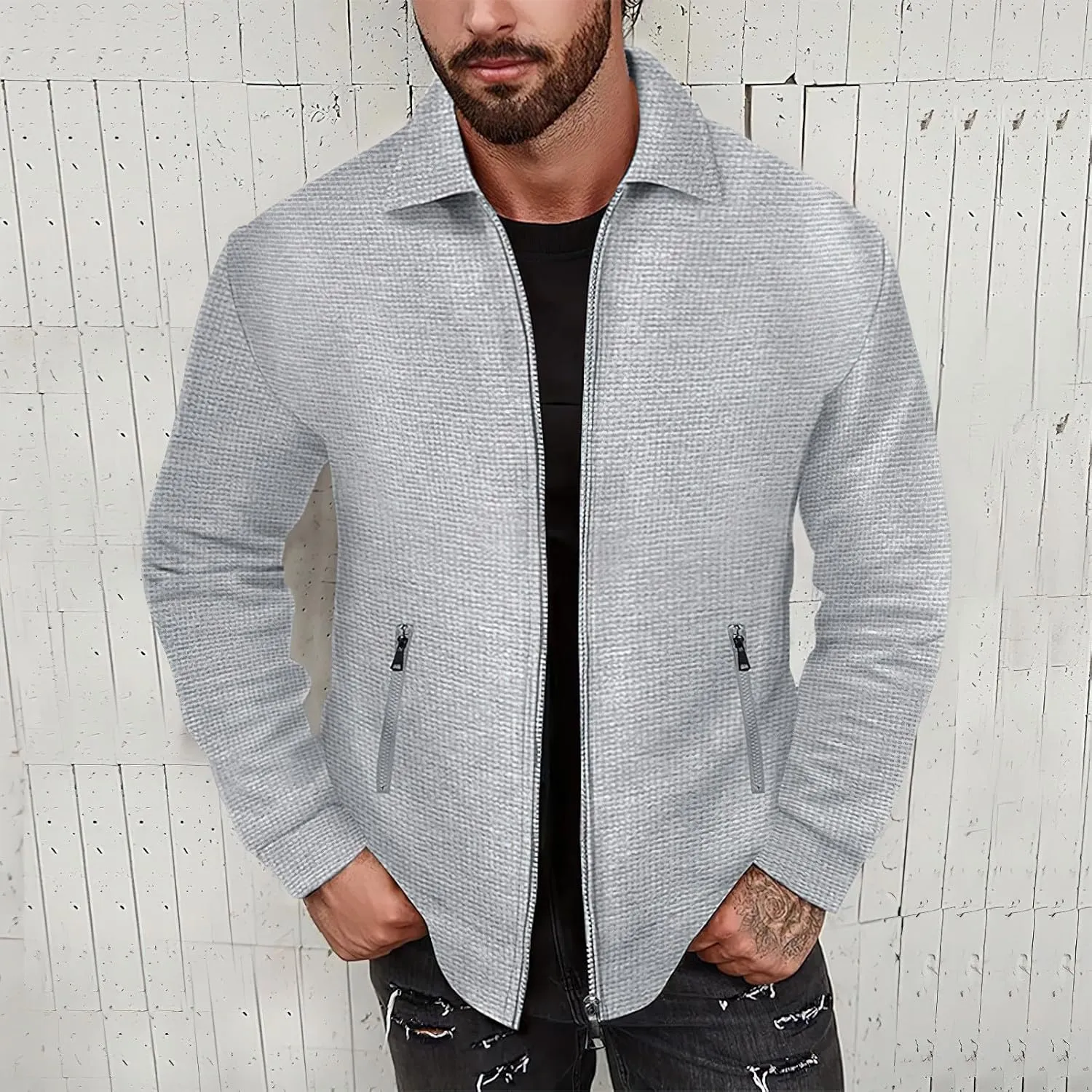 Men's Full Zip Polo Jacket & Drawstring Pants Set 2pcs Regular Fit Casual Sport Tracksuit with Pockets