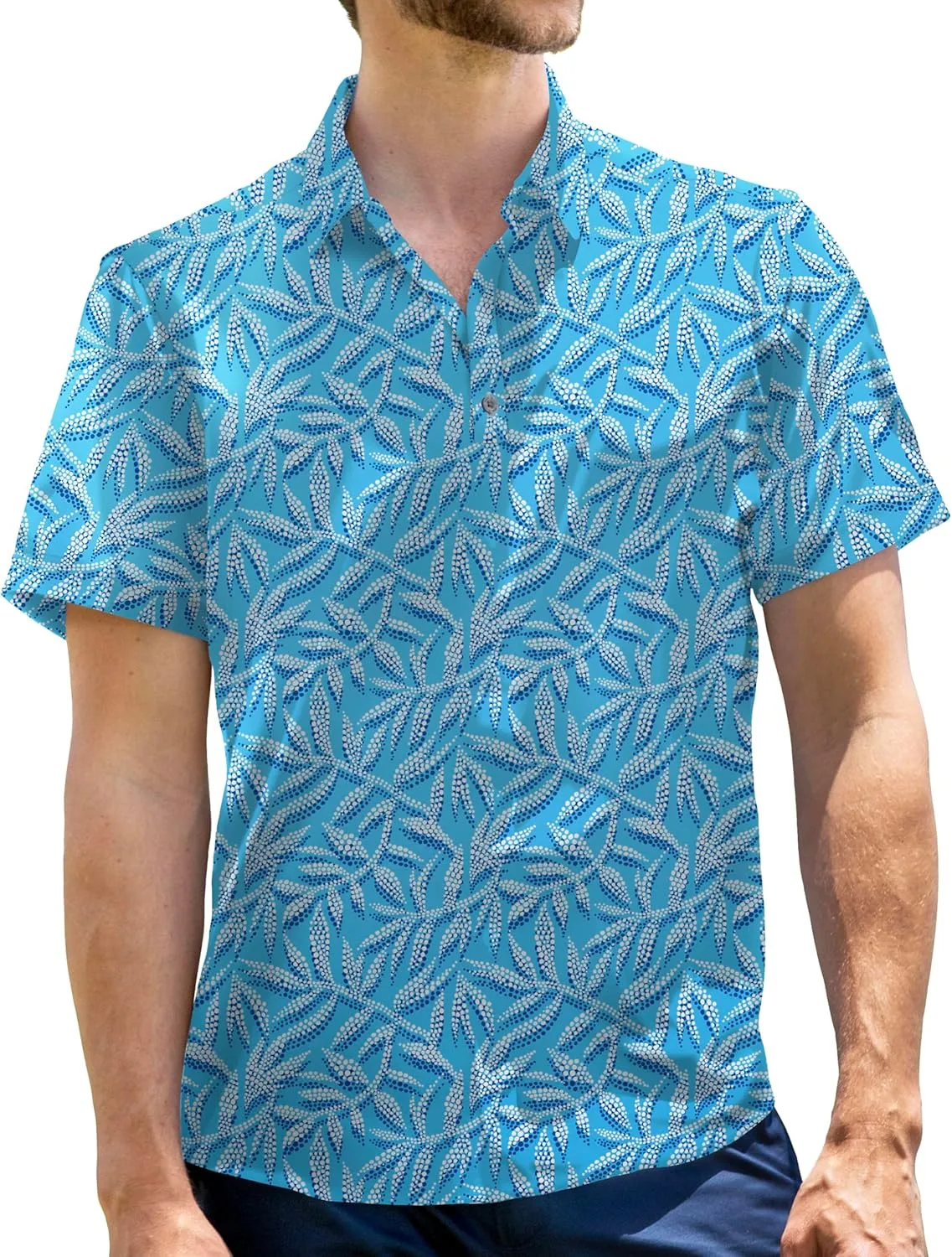 Mens Moisture Wicking Regular Fit Quick Dry Performance Golf Polo Short Sleeve Shirt (US, Alpha, Large, Regular, Regular, LEAFSHORE_Light_Blue)