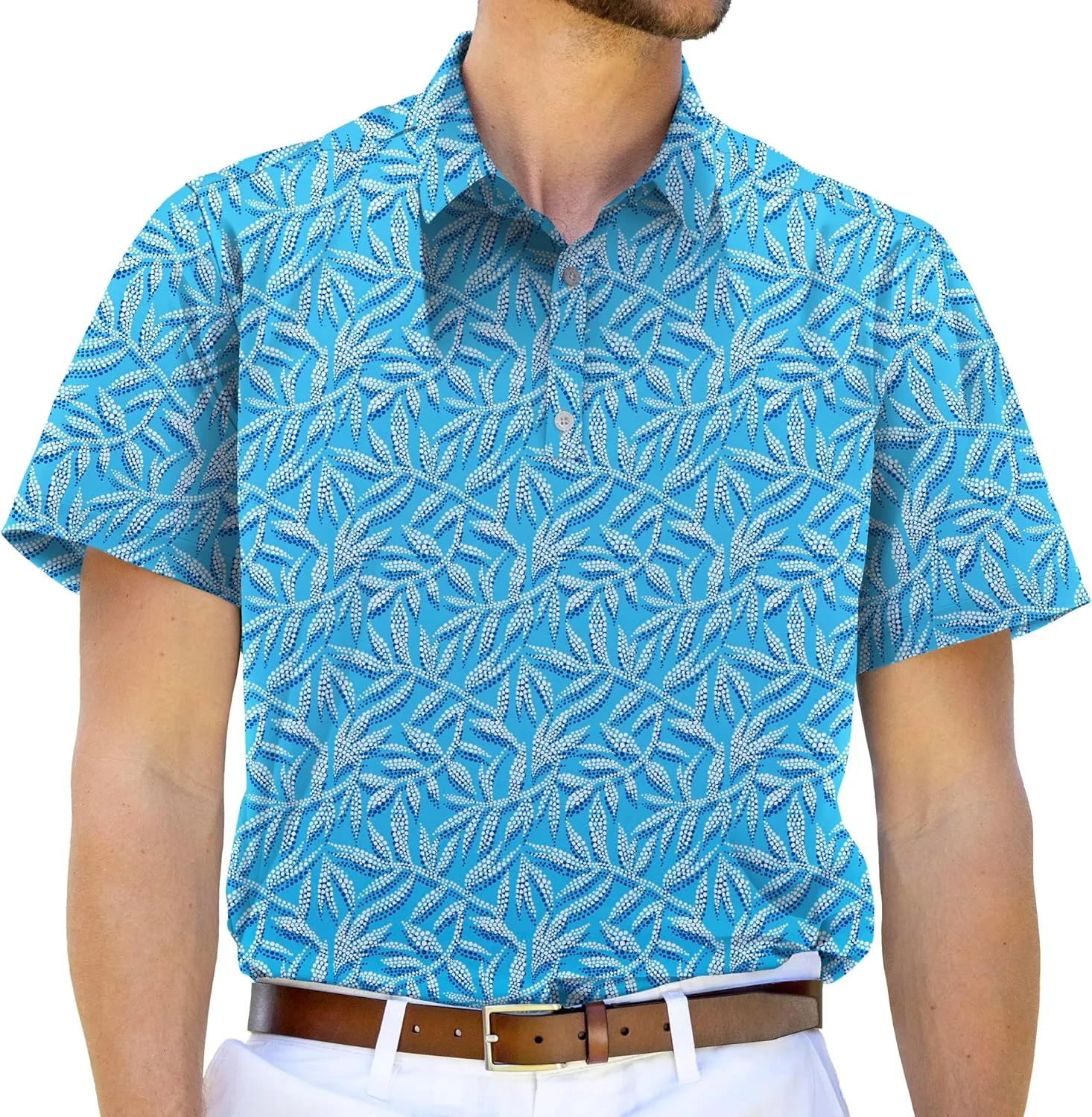 Mens Moisture Wicking Regular Fit Quick Dry Performance Golf Polo Short Sleeve Shirt (US, Alpha, Large, Regular, Regular, LEAFSHORE_Light_Blue)