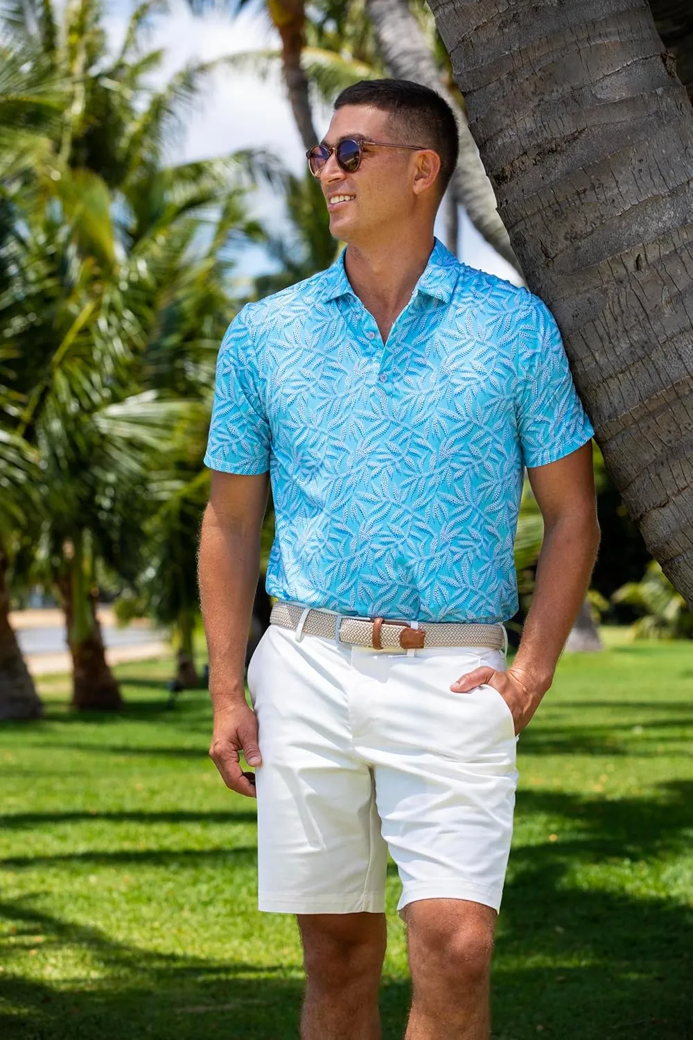Mens Moisture Wicking Regular Fit Quick Dry Performance Golf Polo Short Sleeve Shirt (US, Alpha, Large, Regular, Regular, LEAFSHORE_Light_Blue)
