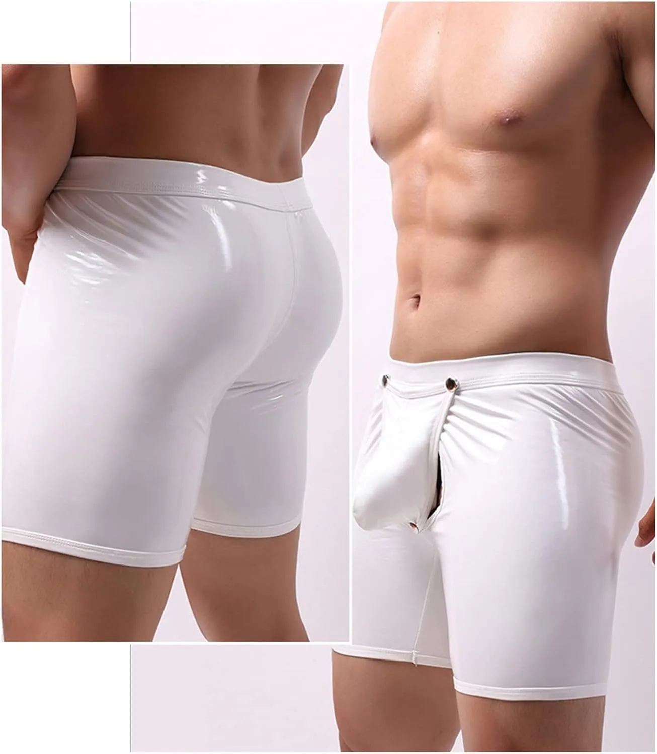 Men's Patent Leather Boxer Briefs Low Rise Pouch Trunks Sport Supporter Stretch Underpants Sexy Workout Short Thong