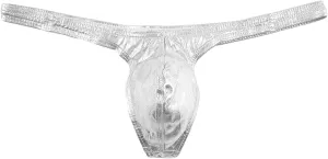 Men's Patent Leather U Convex Thongs Underwear Sexy G String T Back Swimsuit Bikini Metallic Shiny High Stretch Briefs