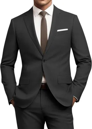 Mens Slim Fit 2 Piece Suit 1 Button Soild Jacket Pants Set Wedding Prom Dress Suit