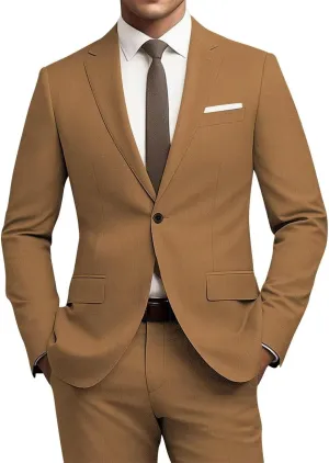 Mens Slim Fit 2 Piece Suit 1 Button Soild Jacket Pants Set Wedding Prom Dress Suit