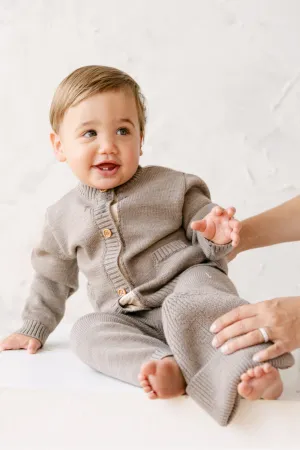 Merino Wool Baby Cardigan in Heather Brown