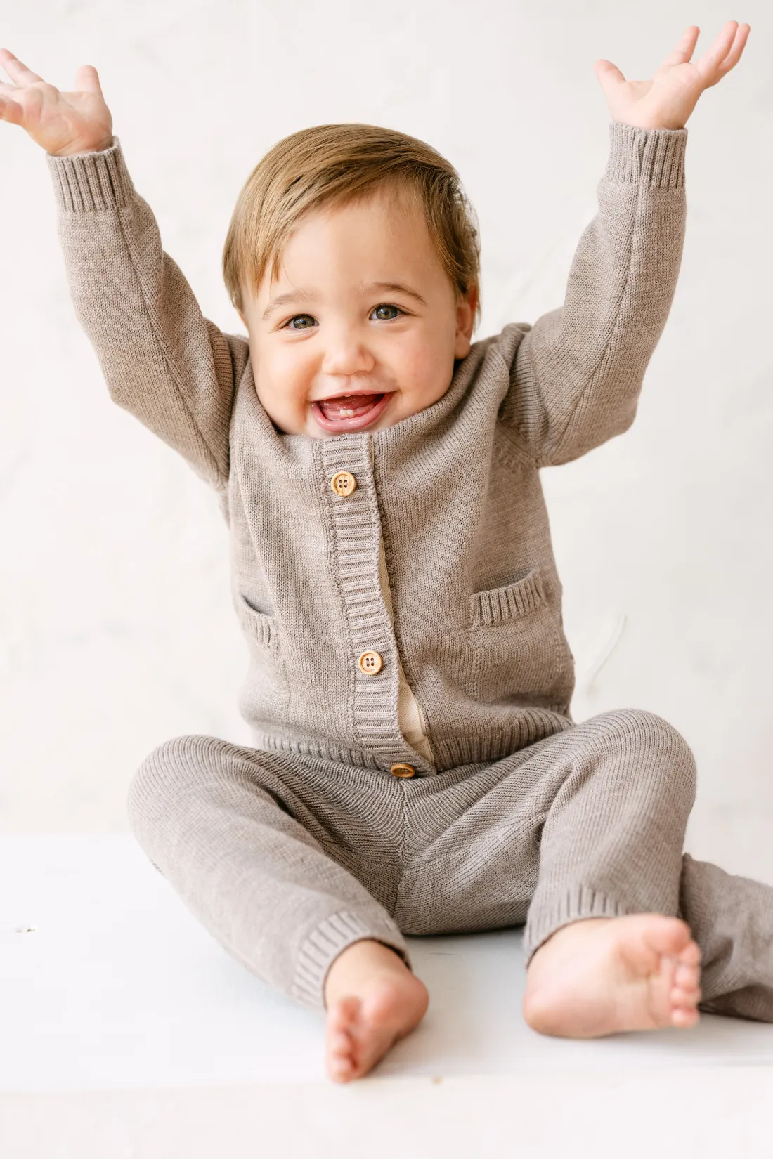 Merino Wool Baby Cardigan in Heather Brown
