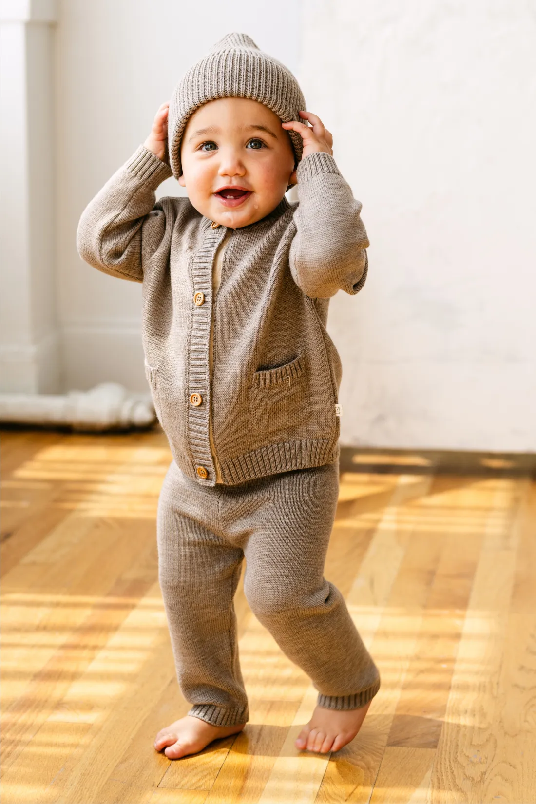 Merino Wool Baby Cardigan in Heather Brown